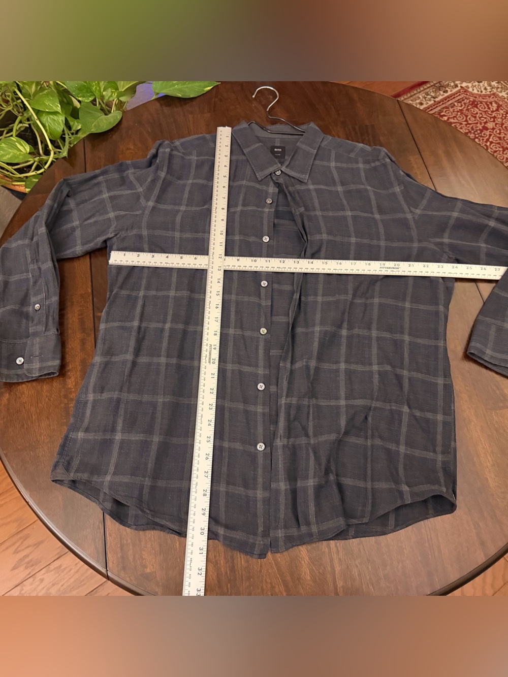 Boss Men's Dark Navy Plaid Button-Down Shirt